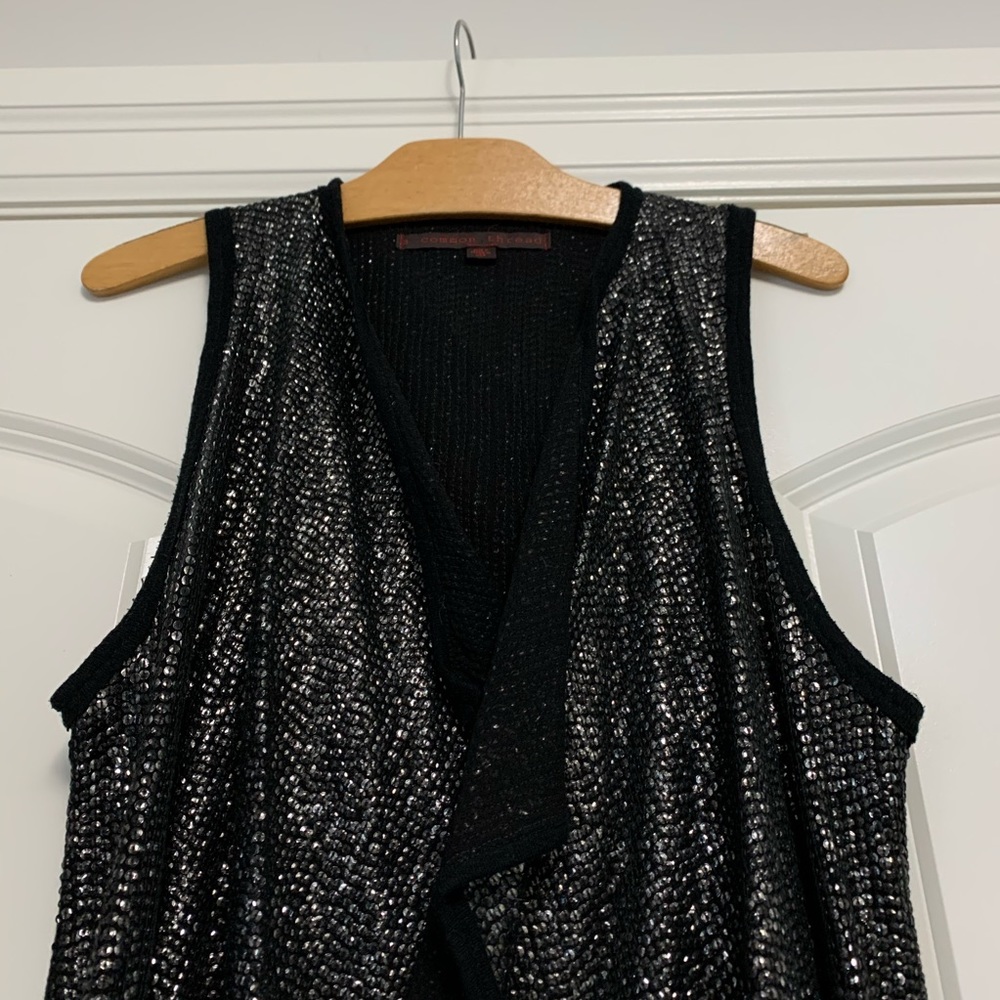 ❤️Common Thread Sequin Vest Open Cardigan Silver S
